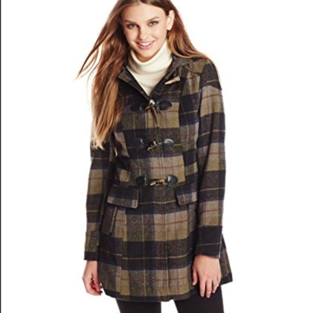 Celebrity Pink Plaid Faux Wool Hooded Coat
